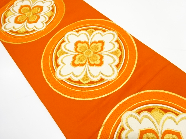 アンティーク　丸紋に花模様織り出し袋帯（着用可）